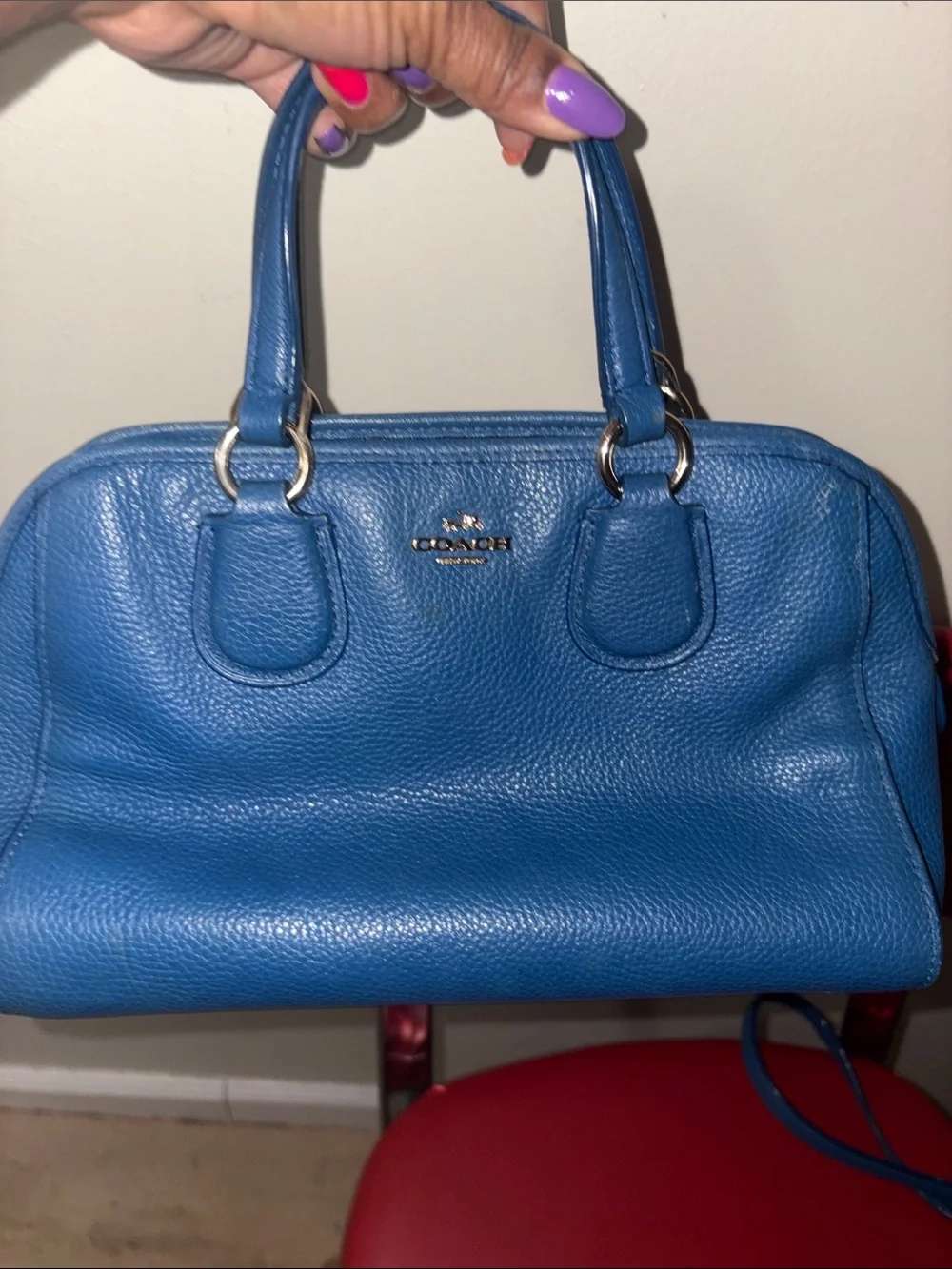 Coach Blue Leather Satchel w/Gold Hardware size of speedy 25 w/ crossbody strap - Picture 14 of 15